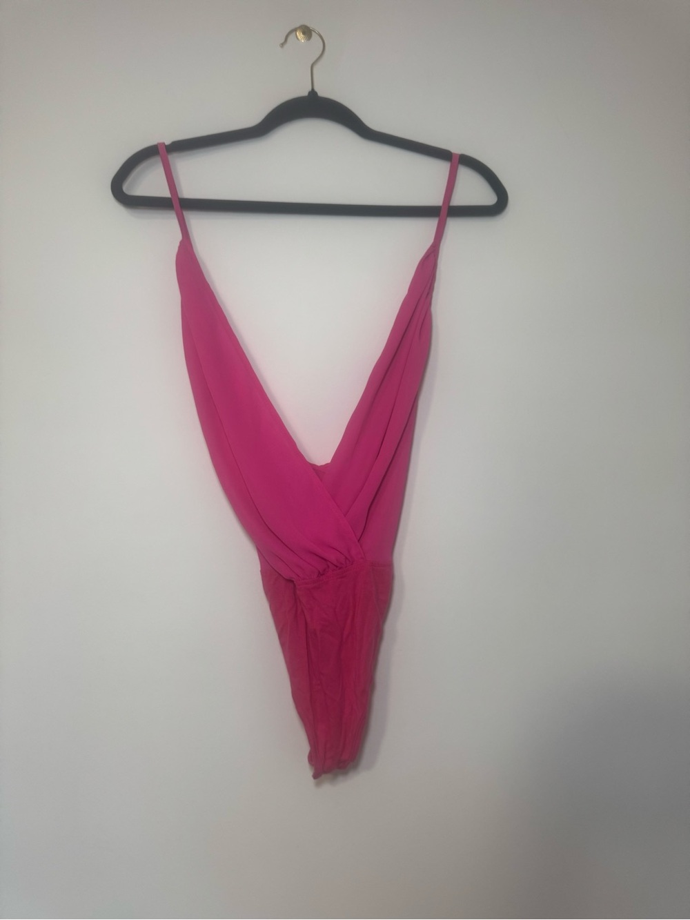 Superdown Hot Pink Sleeveless Surplice Bodysuit